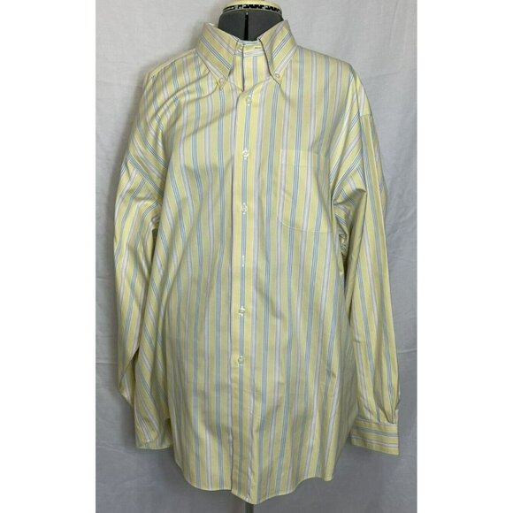 Brooks Brothers GOLD LABEL Men's Yellow Striped Shirt NON IRON Cotton - XL - Picture 1 of 11